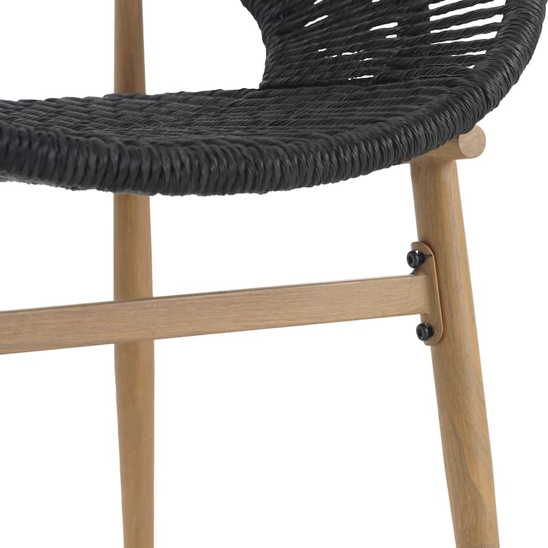 Dark Gray Teak Wicker Dining Chairs Set of 2 Patio Armchairs, Leisure Chair Coffee Chair Reception Chair Side Chair