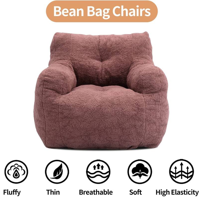 Grondin Mid-Century Modern Faux Fur Fabric Upholstery Bean Bag Chair Tufted Foam Padding Lazy Sofa with Armrests