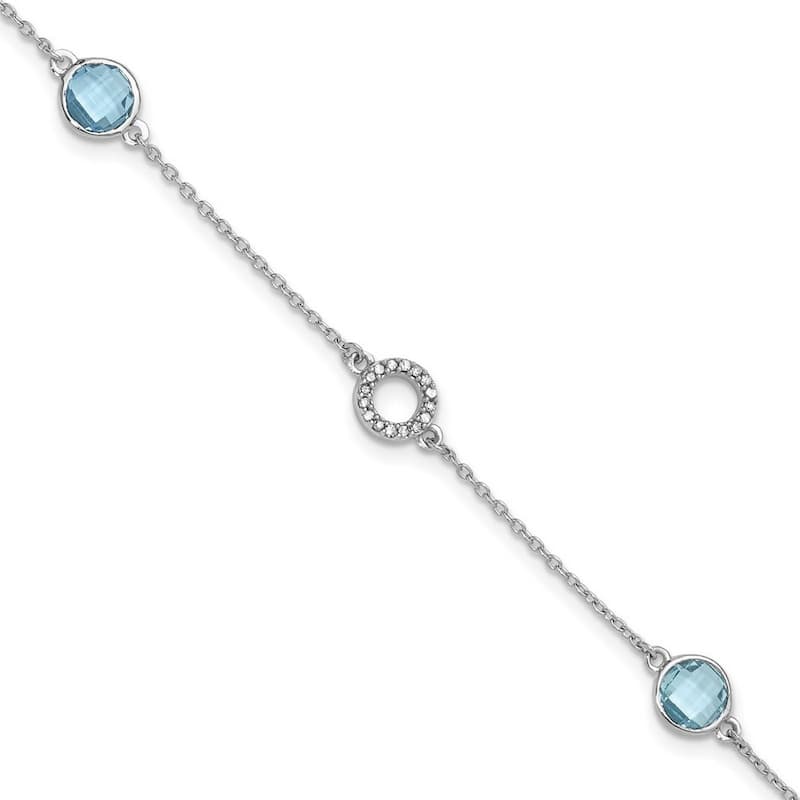 Curata 925 Sterling Silver Spring Ring White Ice Blue Topaz and .05 Ct Diamond Bracelet 7.25 Inch
