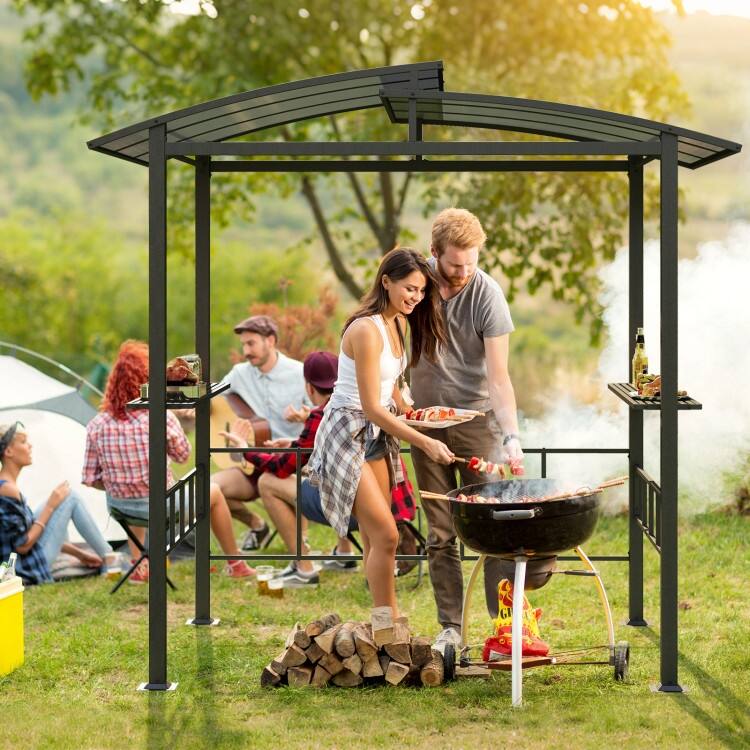 Black Polycarbonate Metal Grill Gazebo with Shelves and Hooks - 96 x 60 x 91.2 in.