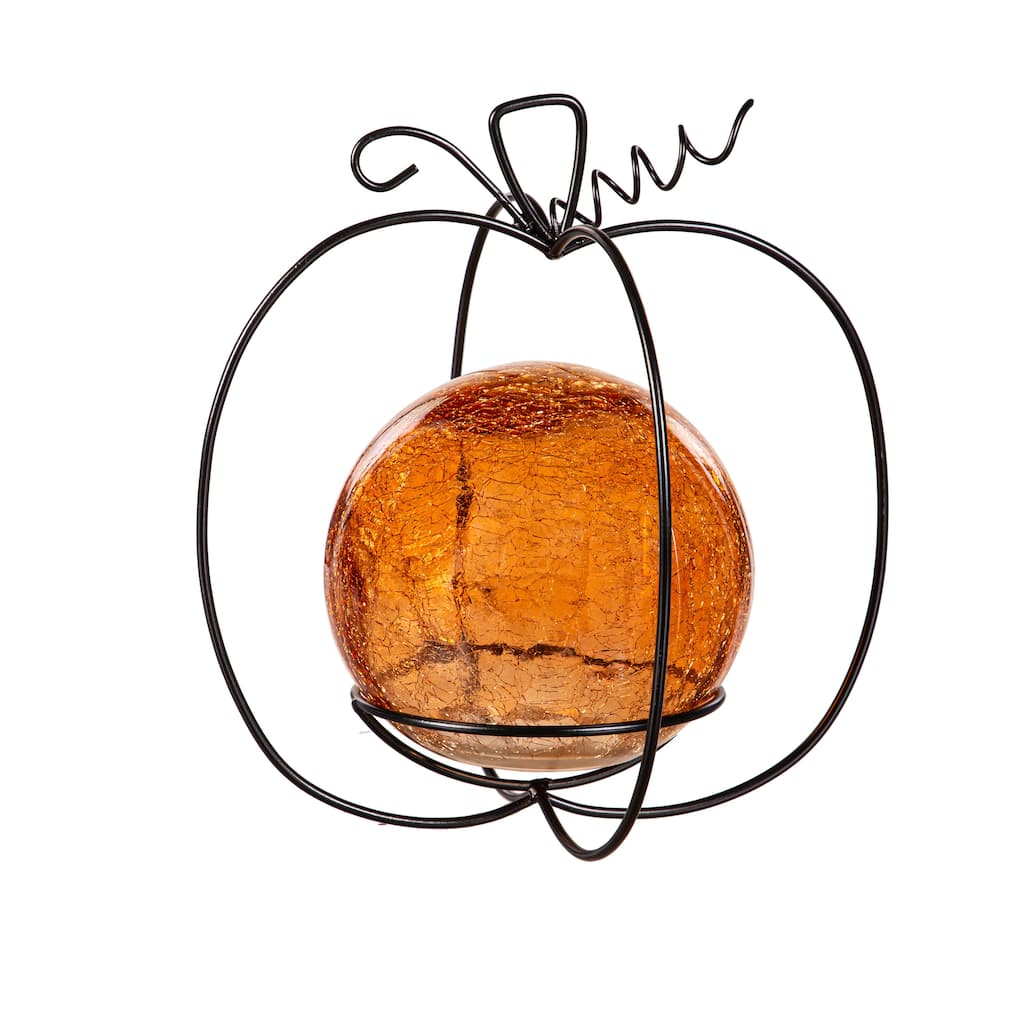6" Art Glass Gazing Ball with Stand, Pumpkin