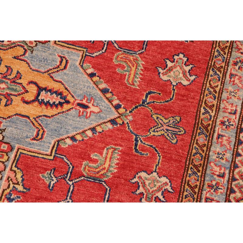 Rustic Super Kazak Zuri Red/Blue Hand Knotted Wool Rug - 8'2'' x 10'2''