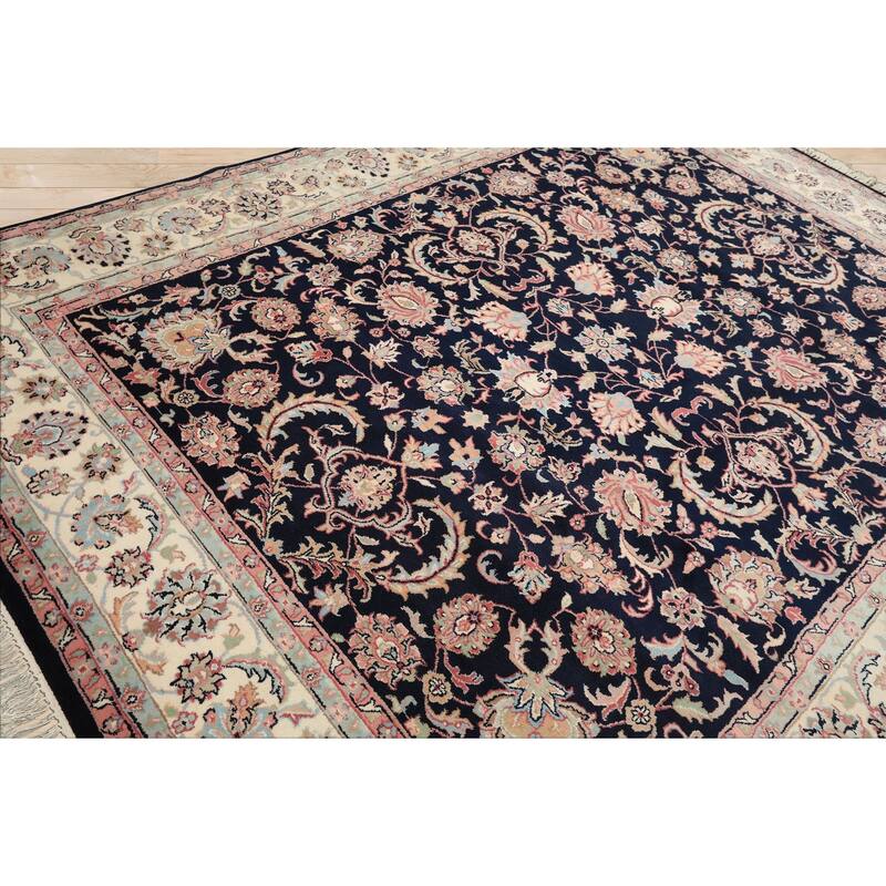 8'1''x10'2'' Hand Knotted Wool Midnight Blue Taabriz Traditional Are Rug - 8' 1'' x 10' 2''