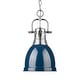 preview thumbnail 1 of 0, Yep by Golden Lighting Duncan 1-light 9in Chain Hung Pendant in Chrome and Navy Blue shade