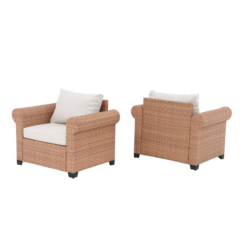 2-Piece PE Rattan Patio Armchair Set with Cushions