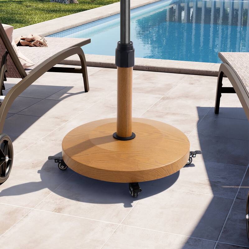 55-lb Patio Market Umbrella Base Stand Cement/Concrete Weights Base Holder w/Wheels - Dia. 18.9" x 18.1" high