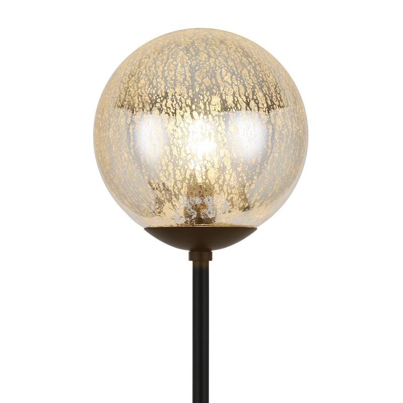 Black Steel Floor Lamp with Gold Mercury Glass Globe Shade Foot Switch - 11” x 11” x 66” (D x W x H
