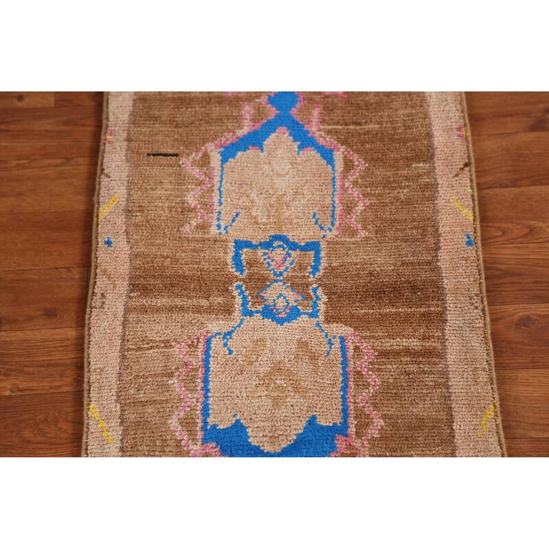 Hand Knotted Oriental 100% Wool Carpet Transitional Tribal Brown Anatolian Area Rug - 2' 8'' X 1' 6''