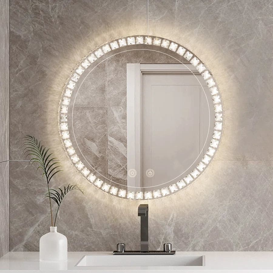 Sparkle Vision LED Dimmable 24" Round Anti-Fog Backlit Bathroom Vanity Mirror - Clear