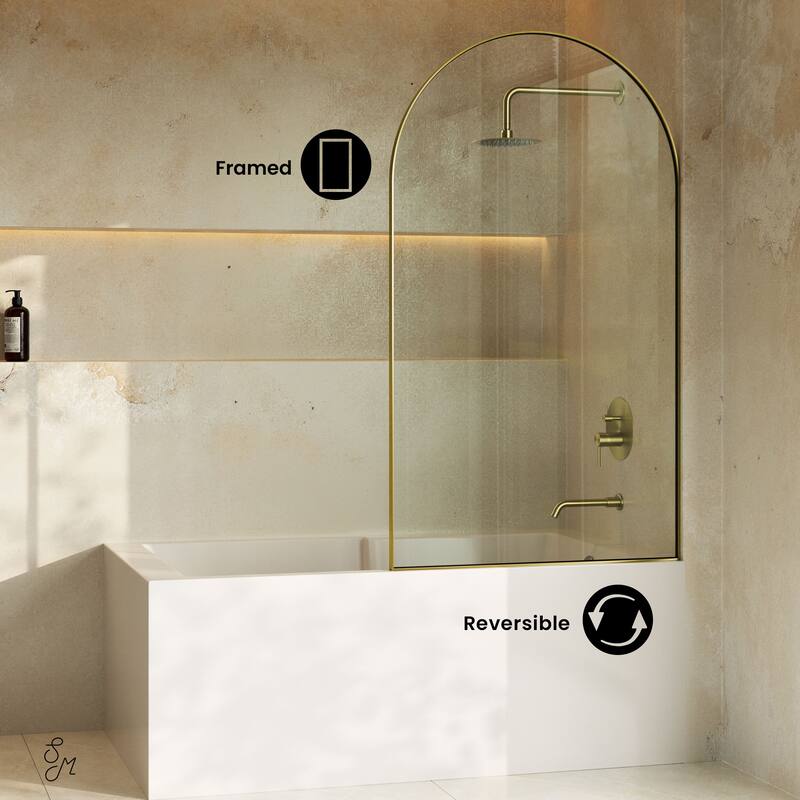 Porte 34 X 58 Framed 3/8 In. (10Mm) Clear Tempered Glass Tub Door With Brushed Gold Frame - 34 x 58