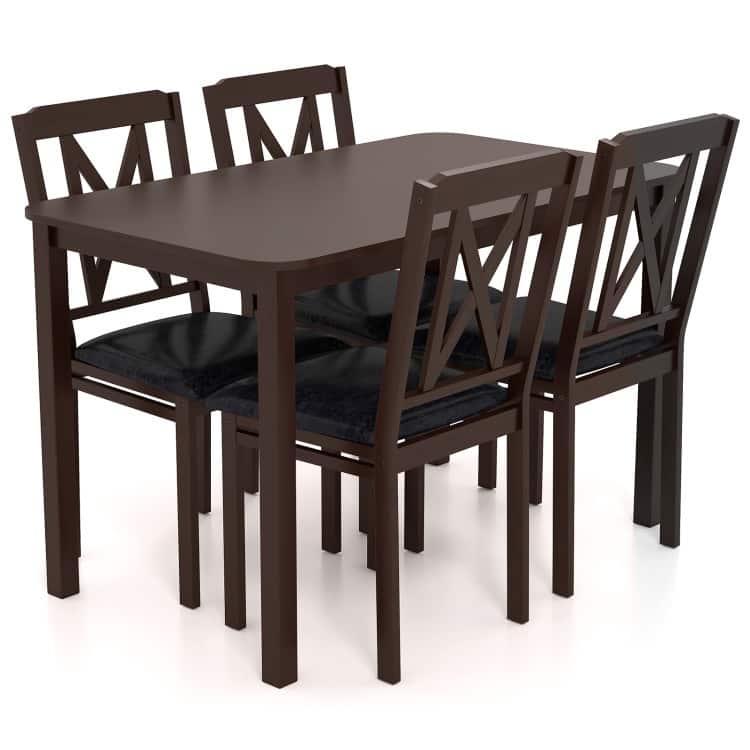 5-Piece Dining Table Set with Rubber Wood Legs PU Leather Chairs and Spacious Table