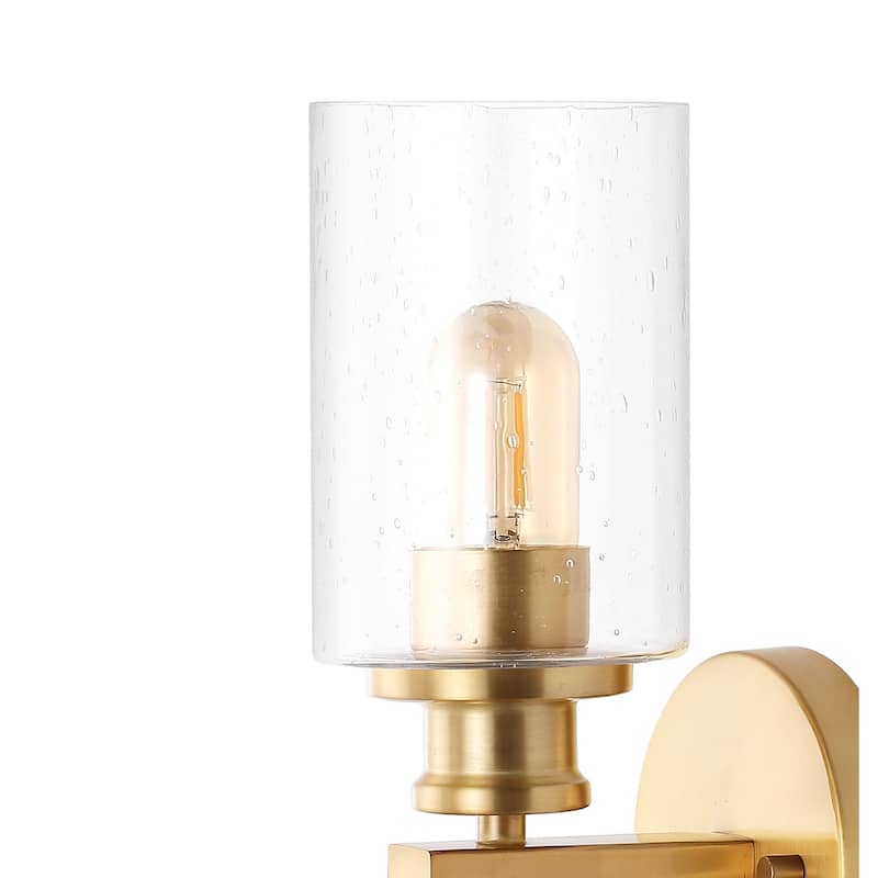 Jules Edison 16.5" Cylinder 2-Light Iron/Seeded Glass Farmhouse Contemporary LED Wall Sconce, Black by JONATHAN Y - One