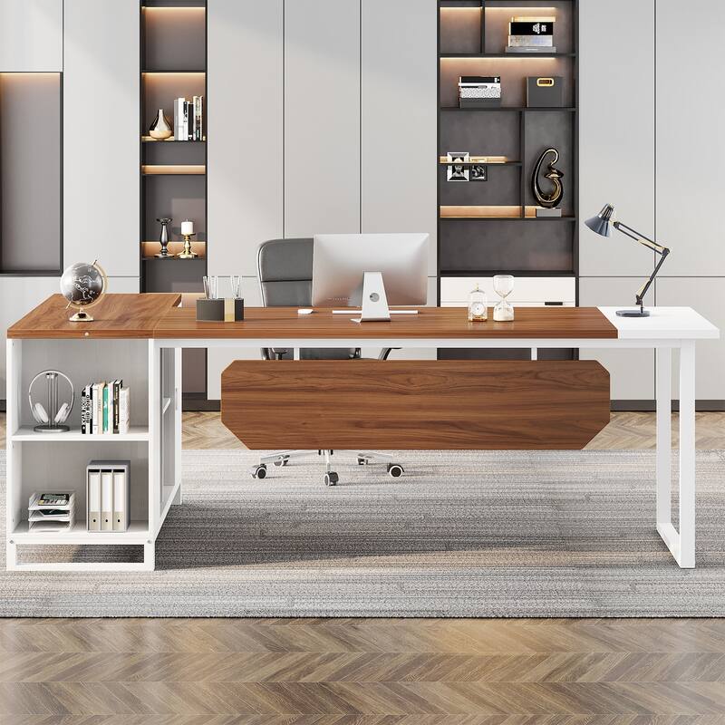 70.8-Inch L Shaped Executive Computer Desk with Storage Cabinet and Shelf