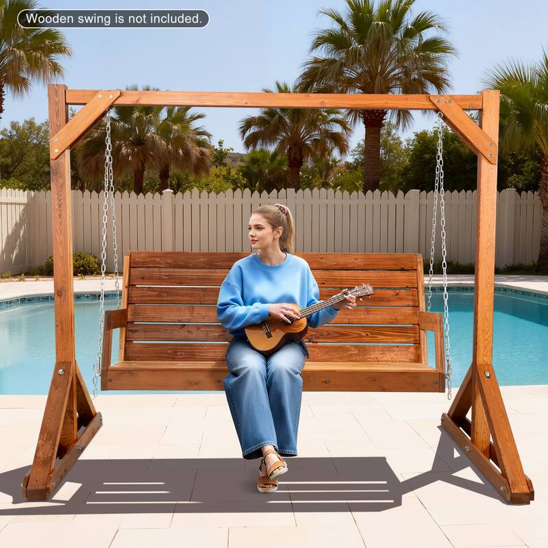 Wooden Outdoor Swing Stand for Porch and Garden, Brown - 83.8" L × 55.1" W × 70.9" H