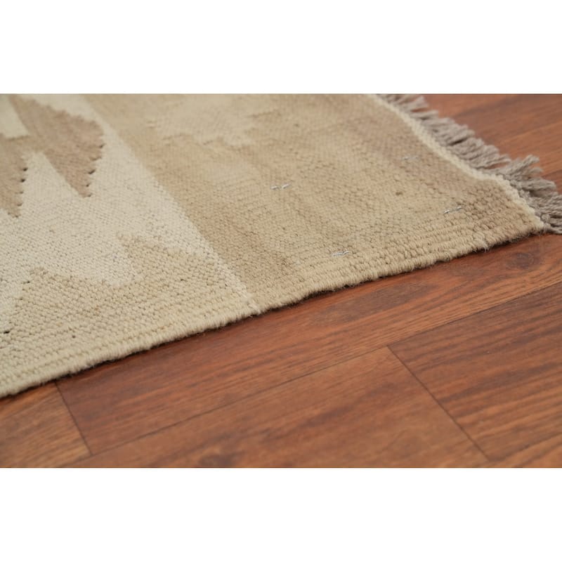 Hand Woven Oriental 100% Wool Carpet Southwestern Tribal Beige & Ivories Kilim Area Rug - 9' 9'' X 8' 1''