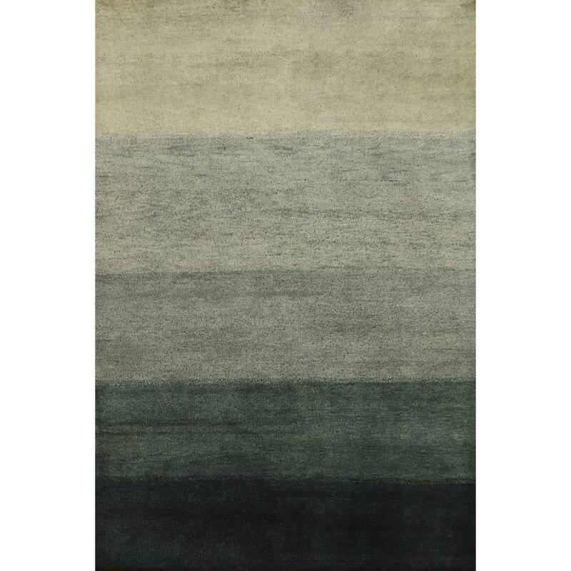Hand Knotted Oriental 100% Wool Carpet Modern Stripe Greys & Charcoal Gabbeh Area Rug - 7' 8'' X 5' 8''