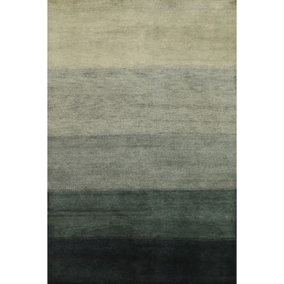 Hand Knotted Oriental 100% Wool Carpet Modern Stripe Greys & Charcoal Gabbeh Area Rug - 7' 8'' X 5' 8''