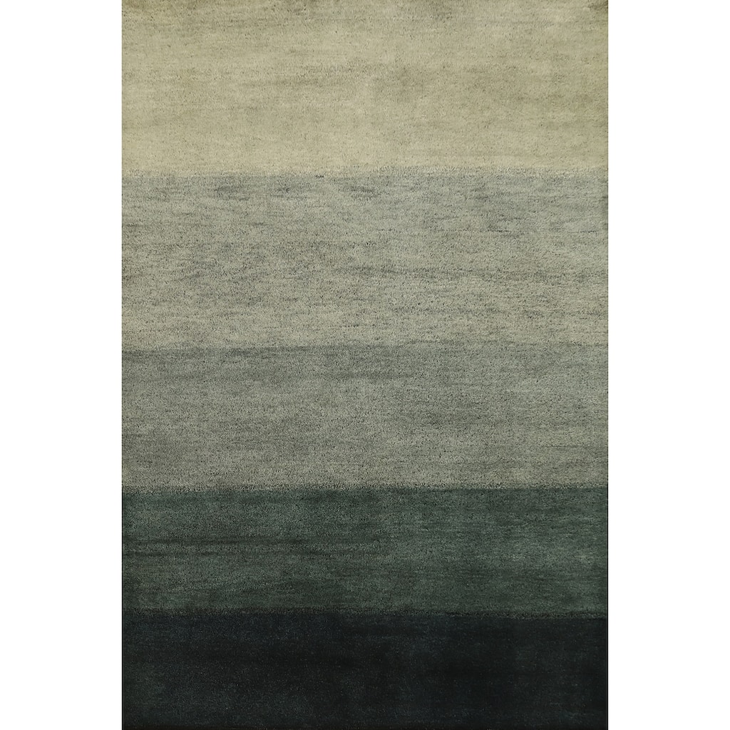 Hand Knotted Oriental 100% Wool Carpet Modern Stripe Greys & Charcoal Gabbeh Area Rug - 7' 8'' X 5' 8''