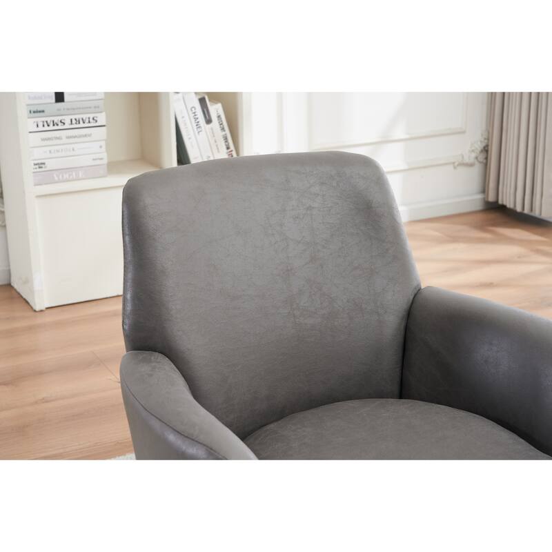 PU Leather Upholstered Swivel Barrel Chair, Ergonomic Single Sofa Chair, Lounge Reading Chair with Stainless Steel Base