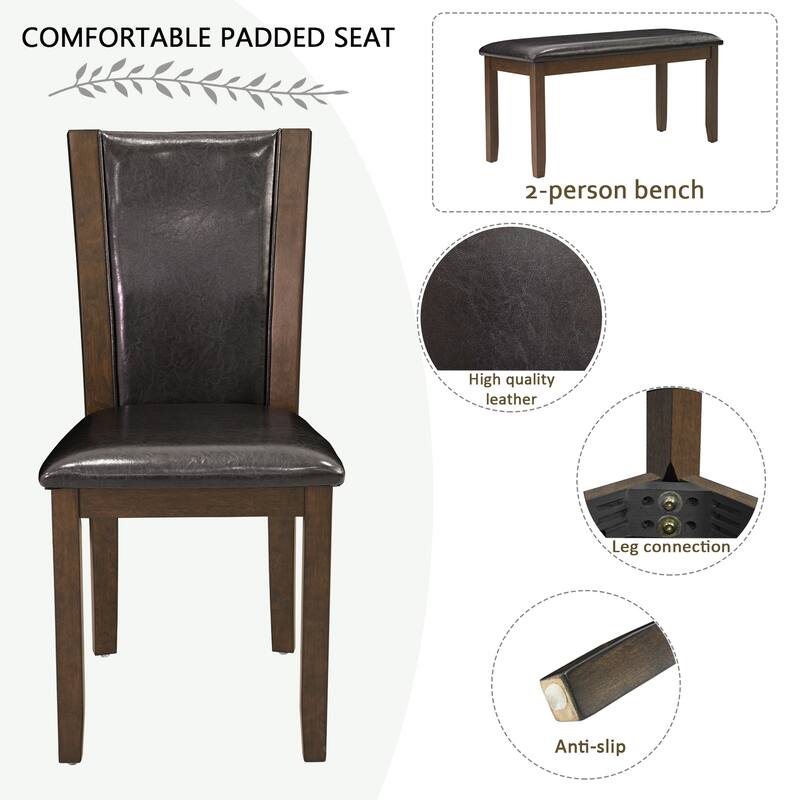 6-Piece Kitchen Set with Upholstered Chairs and Padded Bench