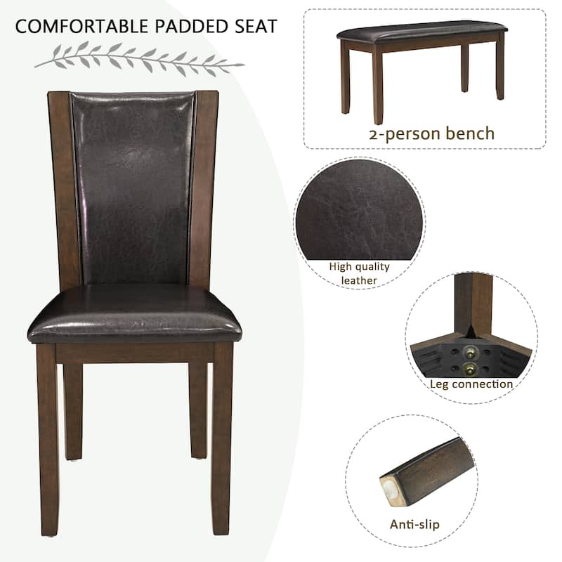 GDFStudio - Unionvale 6-Piece Transitional Wooden Dining Table Set with 4 Upholstered Chairs and 1 Bench