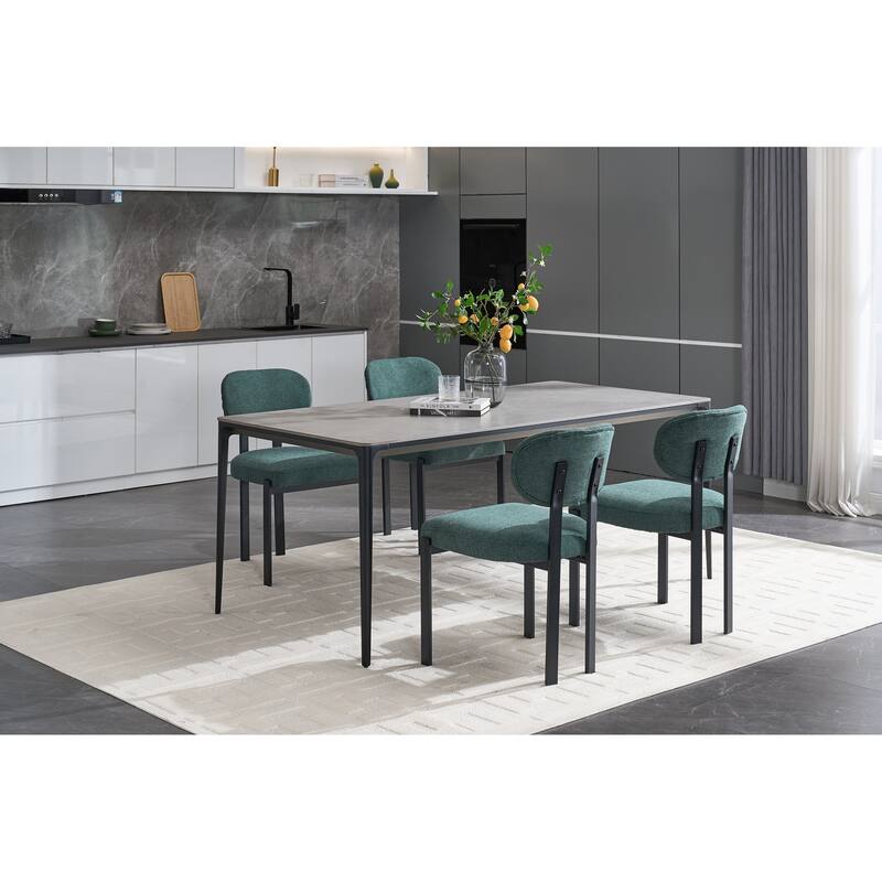 Modern Dining Room Chairs, Mid-Century Upholstered Boucle Kitchen Dining Chairs with Black Metal Legs