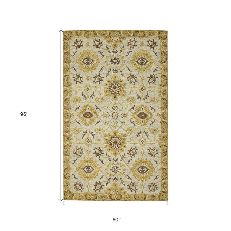 HomeRoots Floral Medallion Traditional Rectangle Area Rug - 5' X 8'