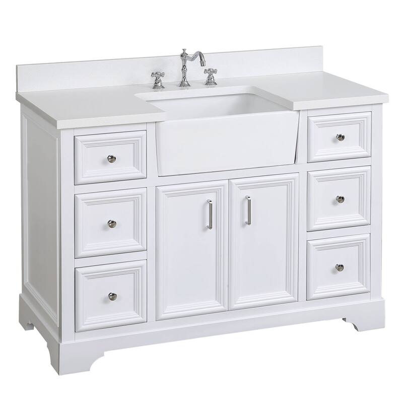 KitchenBathCollection Zelda 48" Farmhouse Bathroom Vanity with Quartz Top