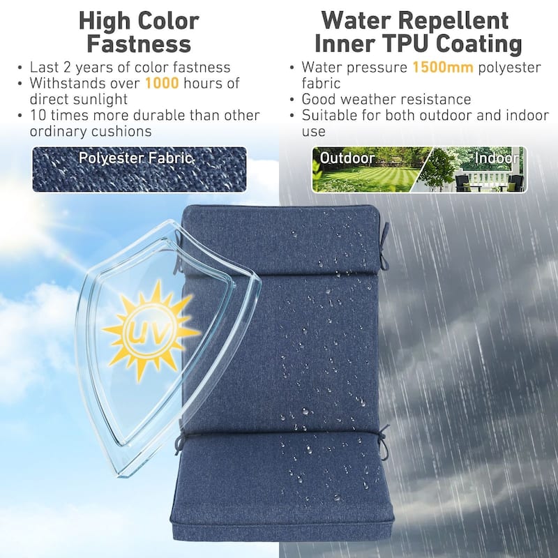 Aoodor Outdoor High Back Dining Chair Cushion Set, 44"x21"x3.2", Set of 4 - 44"x21"x3.2"