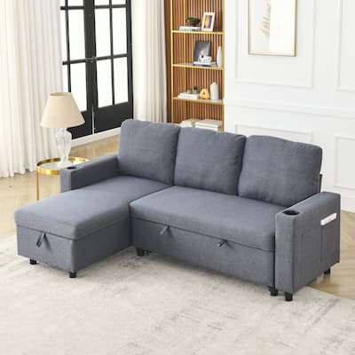 78.5" Linen Convertible Sofa Bed with Storage Ottoman