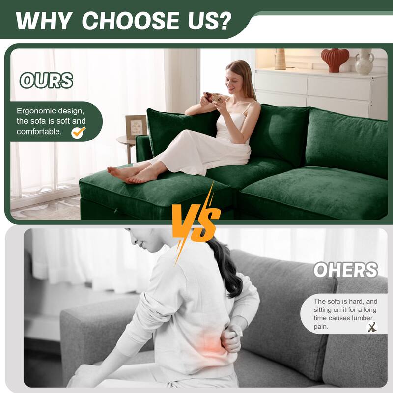 2 Seater Sofa With Footrest , 2-Seat Sofa with 1 Movable Ottoman, Pull out Storage Drawer Under Each Seat,Chenille Green