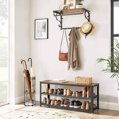 VASAGLE Industrial Shoe Bench, 3-Tier Shoe Rack, 39.4 Inches Long Storage Shelves, for Entryway