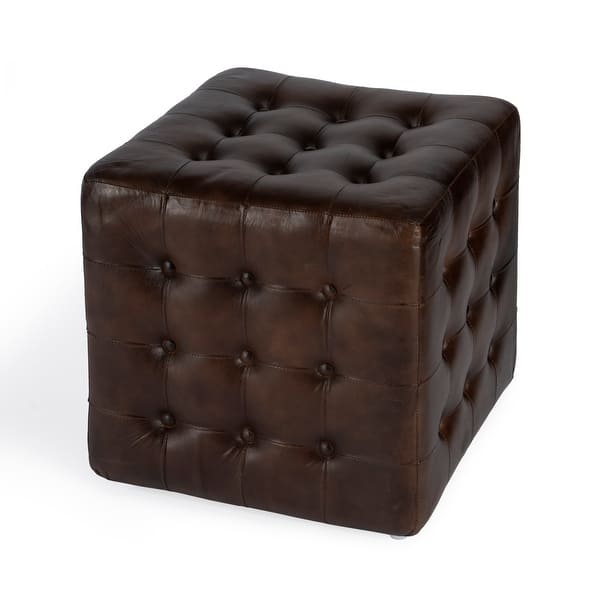 slide 2 of 6, Leon Leather Ottoman Dark Brown