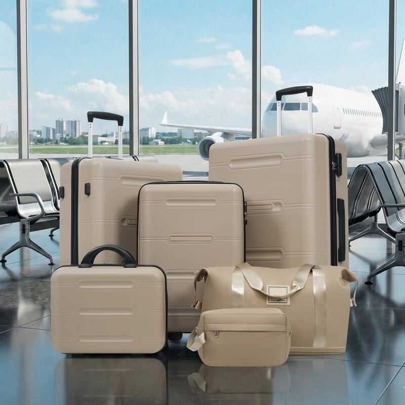 6 Piece Luggage Set, with Double Spinner Wheels Handle Password Lock, 14 IN Cosmetic Case 20/24/28 IN Luggages with Bag