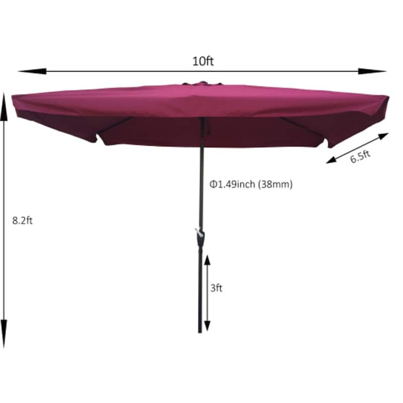 10 x 6.5ft Rectangular Patio Market Table Umbrella with Crank and Push Button Tilt - Burgundy