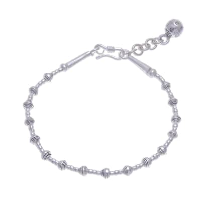 NOVICA Flower Ball, Silver beaded bracelet