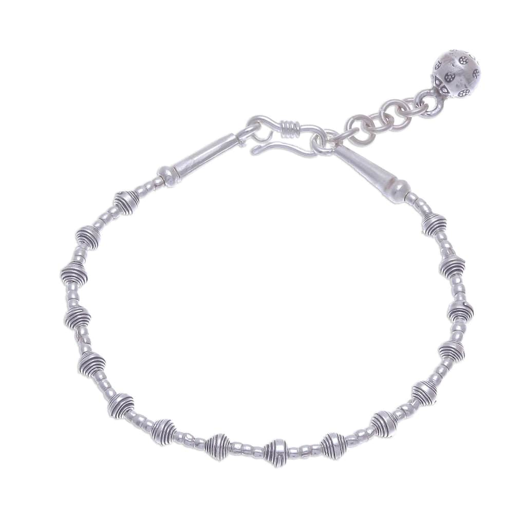 NOVICA Flower Ball, Silver beaded bracelet
