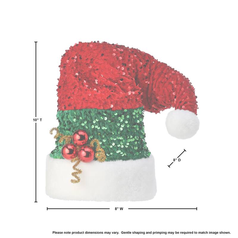 10" Glitter Sequin Santa Hat Tree Topper