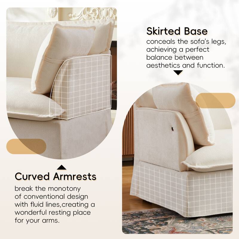 Chenille Armchair, Accent Chair with Dual-Port Charging and Throw Pillows, Modern Deep Wide Seat Design Cloud-Like Single Sofa