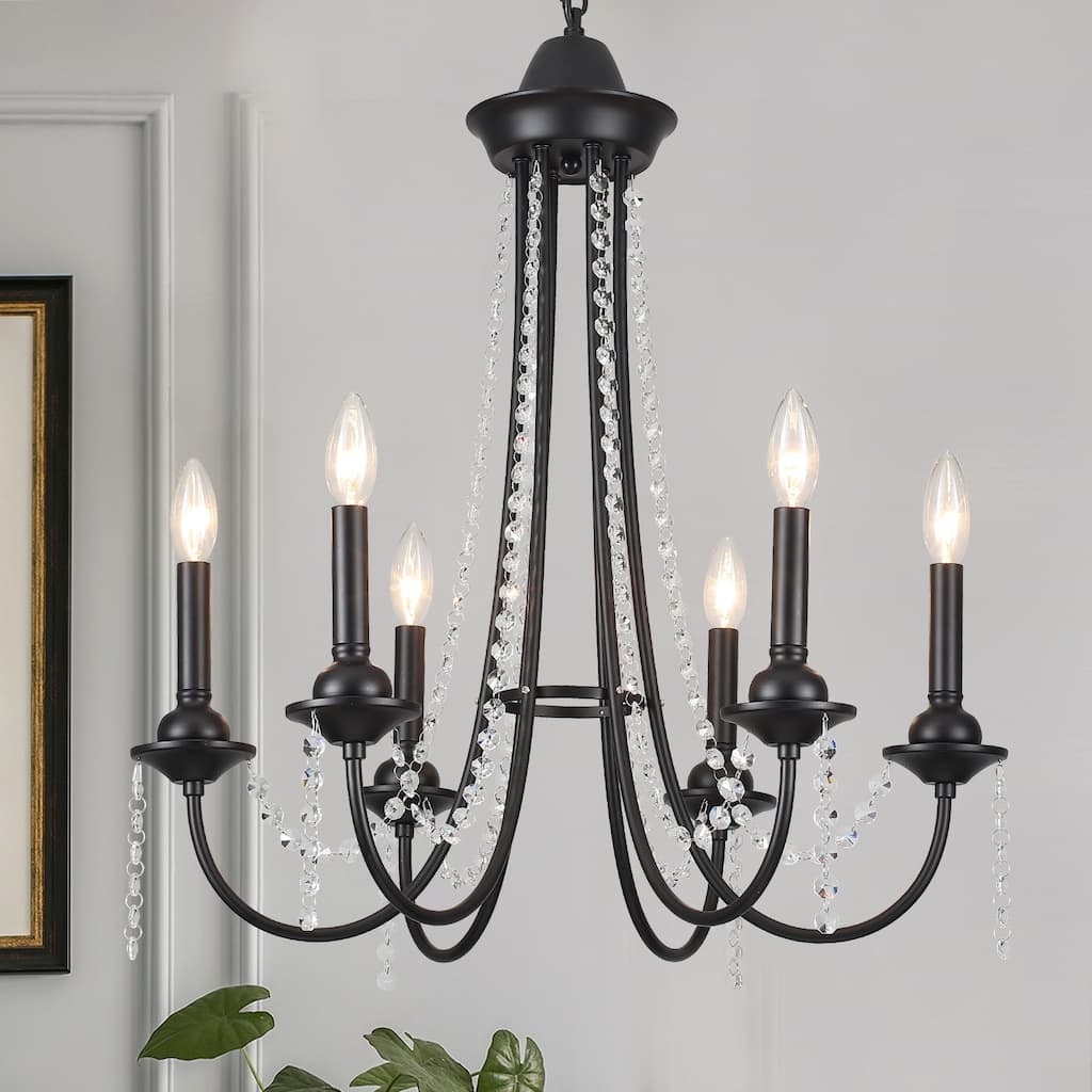 6-Light Vintage Small Candlestick Chandelier, Farmhouse Crystal Chandelier for Dining Room Living Room Bedroom Kitchen