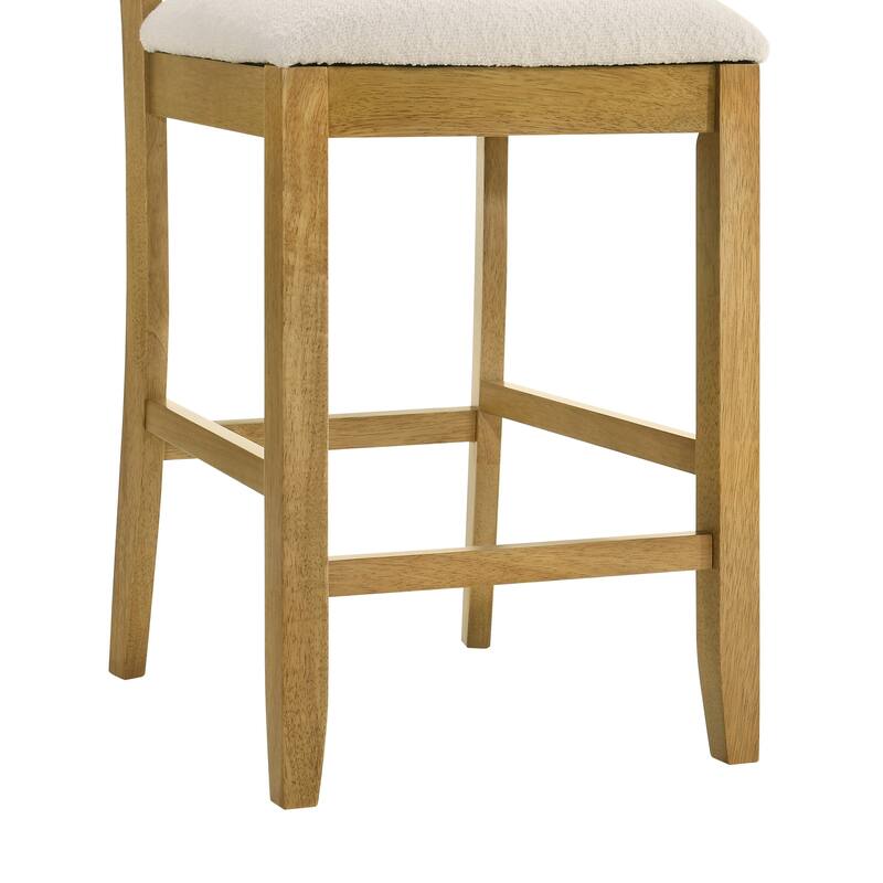 Merie Modern Transitional Wood Counter Height Kitchen Bar Stool with White Boucle Fabric Upholstered Seat