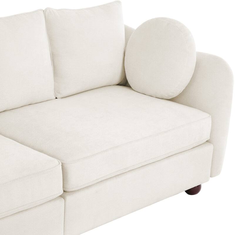 90.6" Chenille Upholstered Sofa with 6 Pillows, Modern 3-Seater Sofa Couch for Living Room Bedroom Apartment, White