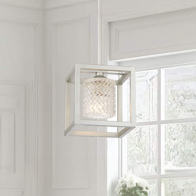 Moulins 1-light Modern Glam Crystal Geometric Kitchen Island Pendant Light - 8'' - Satin Nickel