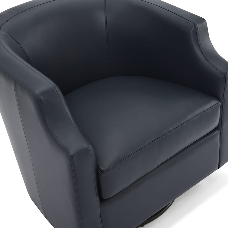 Everette Midnight Blue Top Grain Leather Swivel Glider Barrel Chair by Greyson Living