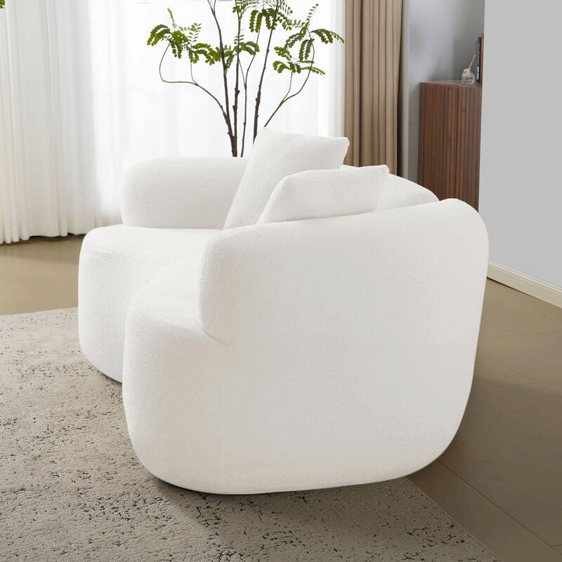 66.93" Curved Loveseat - White Full Compression Sponge Sofa with Teddy Velvet Fabric