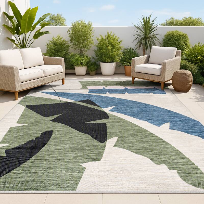 JONATHAN Y Shelby Coastal Vintage Abstract Palm Leaf Indoor/Outdoor Area Rug
