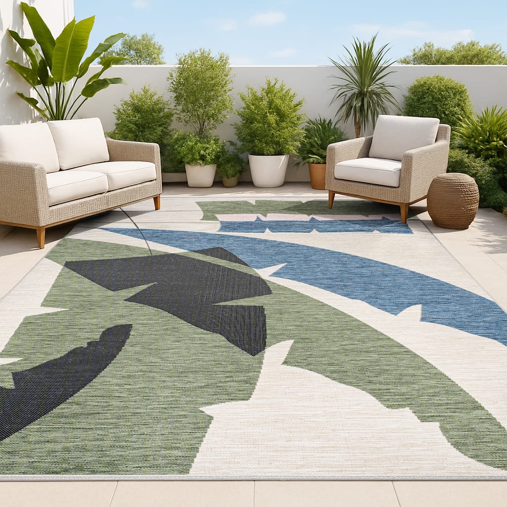 JONATHAN Y Shelby Coastal Vintage Abstract Palm Leaf Indoor/Outdoor Area Rug