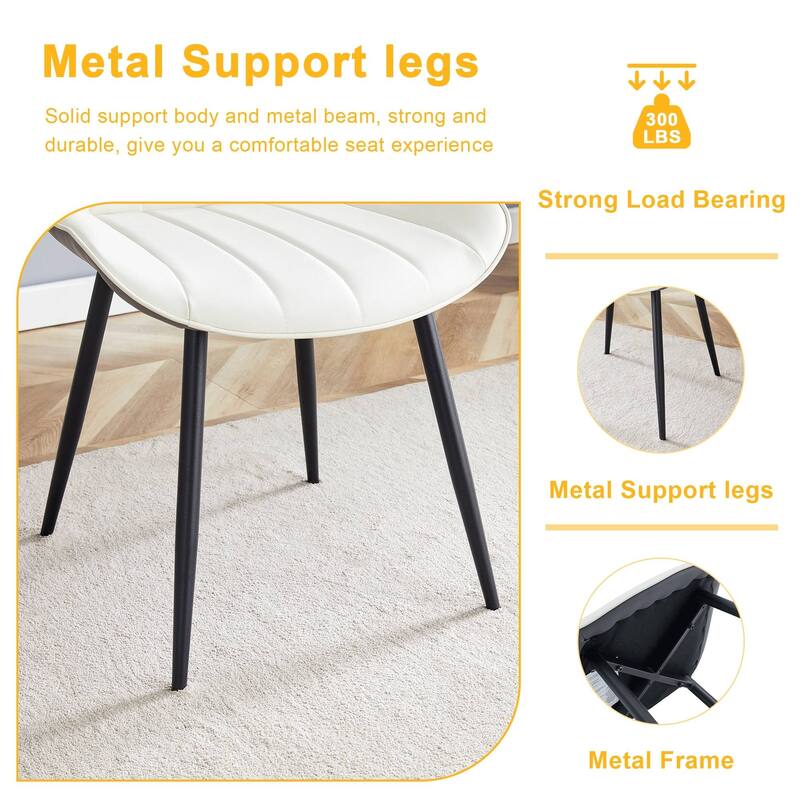 Dining Chair Set of 4 PU Extended Seating with Black Metal Legs