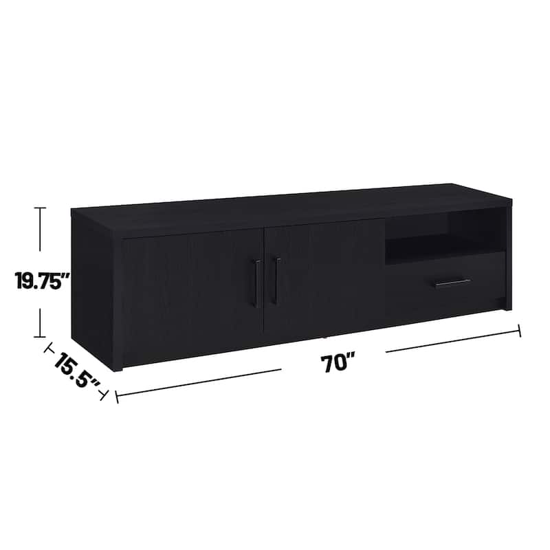 2-door Wooden TV Stand Media Console with Open Cubby in Black