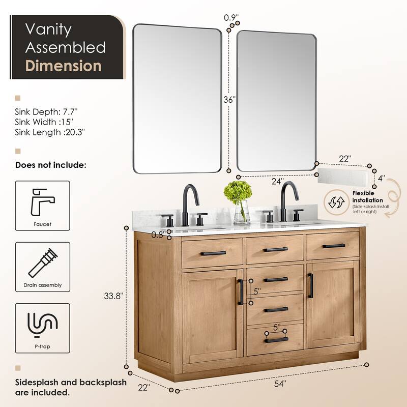 Altair Gavino Bath Vanity with Grain White Composite Stone Top and Mirror